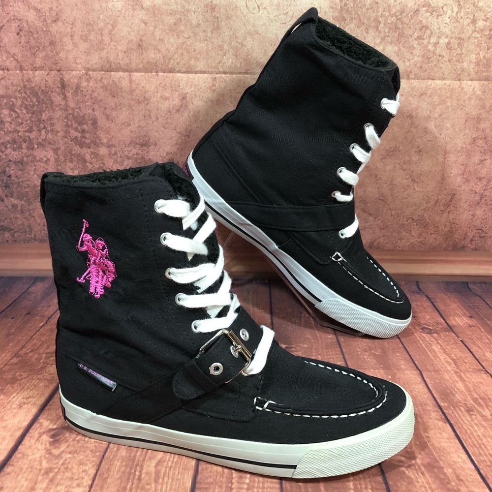 US Polo Assn. Black/Pink Canvas High Tops Wmns s80